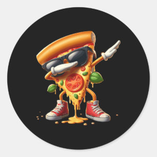 Sticker Rond Dabbing Pizza Slice Dancing Pizza Lover Garçon drô