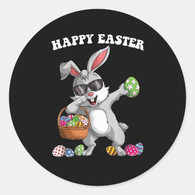 Sticker Rond Dabbing Rabbit Jour de Pâques Oeufs Dab Garçons Fi (Devant)
