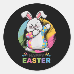 Sticker Rond Dabbing Rabbit Joyeux oeufs de lapin de Pâques Dab