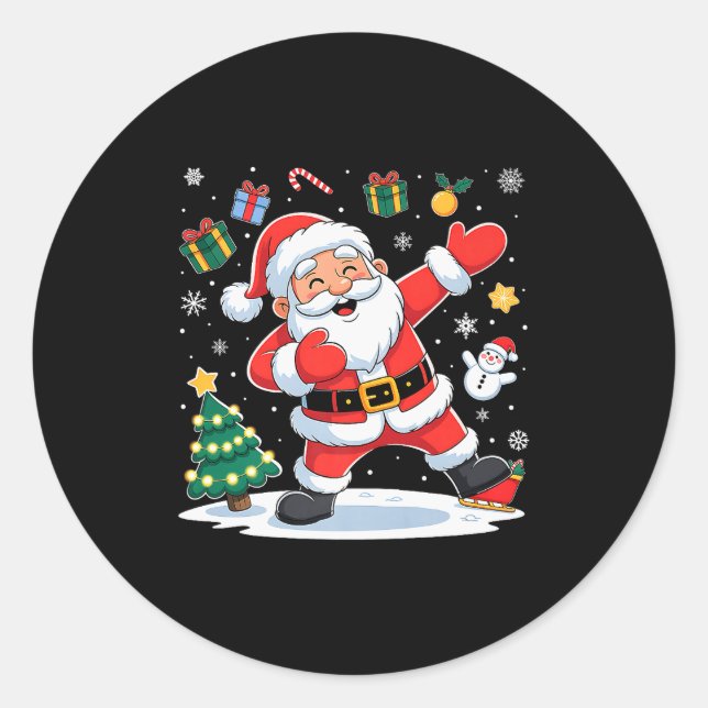 Sticker Rond Dabbing Santa Claus Christmas Holiday Boys Kids Da (Devant)