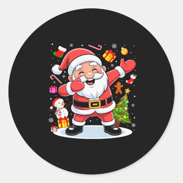 Sticker Rond Dabbing Santa Claus Christmas Tree Lights Boys Kid (Devant)