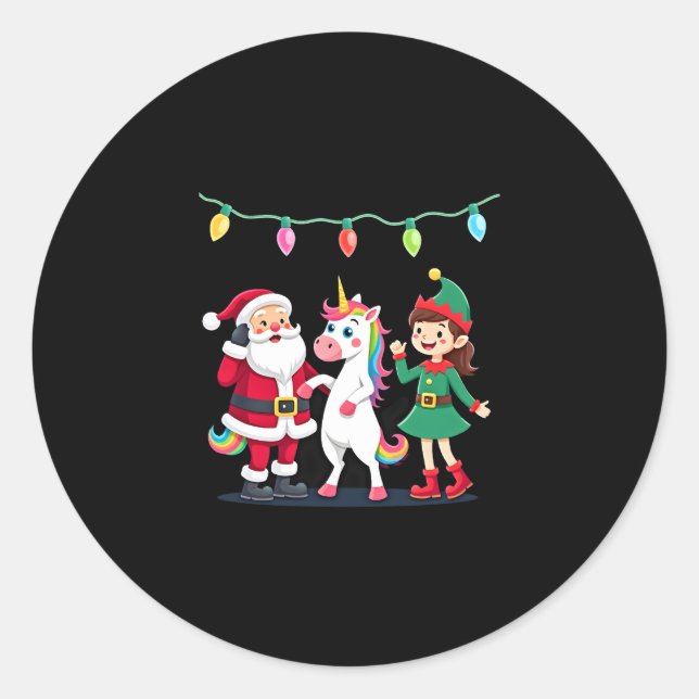 Sticker Rond Dabbing Santa Elf Unicorn Christmas Kids Boys Men  (Devant)