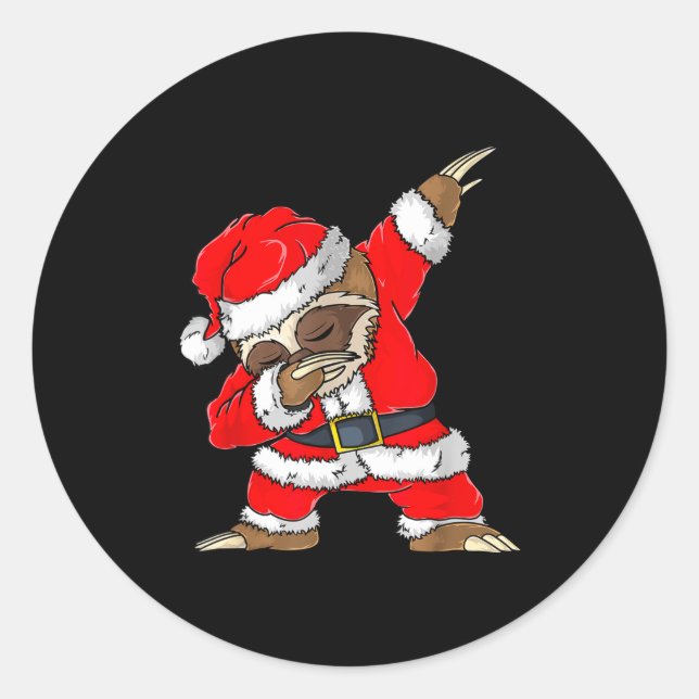 Sticker Rond Dabbing Santa Sloth Merry Slothmas Christmas Kids  (Devant)
