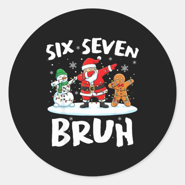 Sticker Rond Dabbing Santa Snowman 6 7 Meme Christmas Six Seven (Devant)