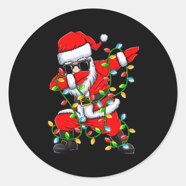 Sticker Rond Dabbing Santa Xmas Lights Girls Boys Kids Christma (Devant)