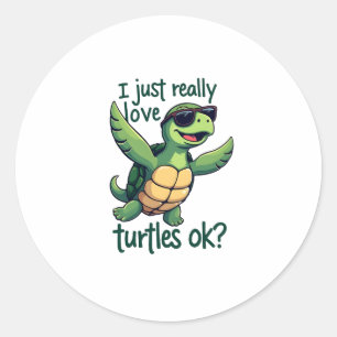 Sticker Rond Dabbing Sea Turtle J'Aime Vraiment Les Tortues Ok_