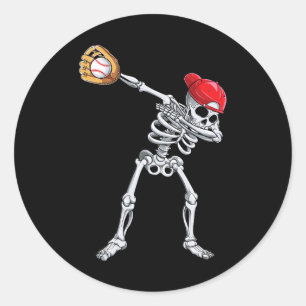 Sticker Rond Dabbing Skeleton Baseball Halloween joueur attrape