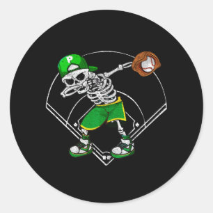 Sticker Rond Dabbing Skeleton Baseball Player Halloween Catcher
