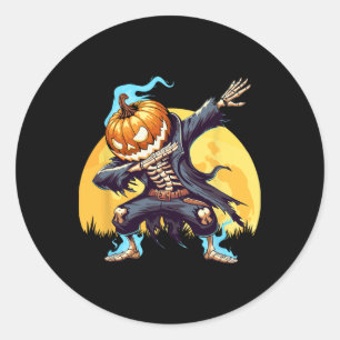 Sticker Rond Dabbing Skeleton Citrouille sans tête Dab Dance Bo