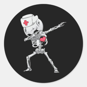 Sticker Rond Dabbing Skeleton Nurse X-ray Halloween T Shirt Dab