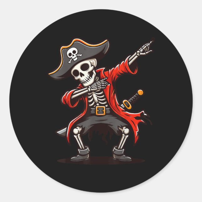 Sticker Rond Dabbing Skeleton Pirate (Devant)