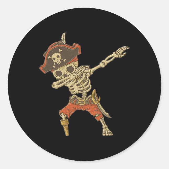 Sticker Rond Dabbing Skeleton Pirate Halloween Jolly roger pour (Devant)