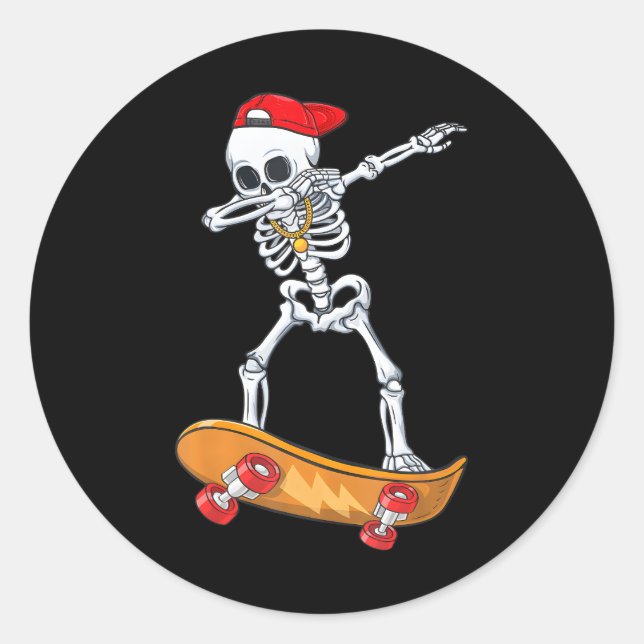 Sticker Rond Dabbing Skeleton Skateboard drôle Skate (Devant)