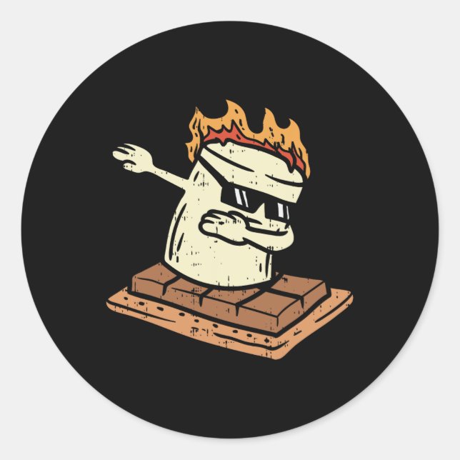 Sticker Rond Dabbing Smore Marshmallow Mignon Danse de Dab Camp (Devant)