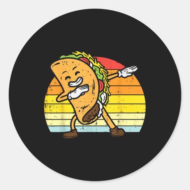 Sticker Rond Dabbing Taco Dab Retro Cinco De Mayo Hommes Garçon (Devant)