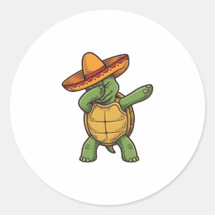 Sticker Rond Dabbing Turtle Sombrero Vintage Vector Design_1
