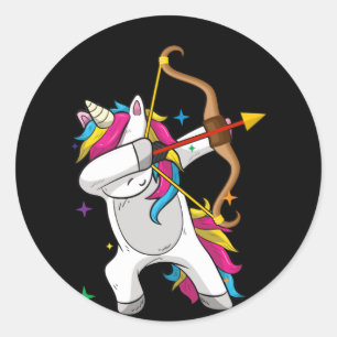 Sticker Rond Dabbing Unicorn Archer Archery Bow Arrow