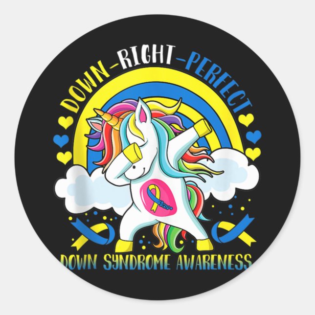 Sticker Rond Dabbing Unicorn Down Droite Parfait Down Syndrome  (Devant)