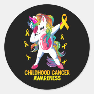 Sticker Rond Dabbing Unicorn Enfance Cancer Awareness Guerrier