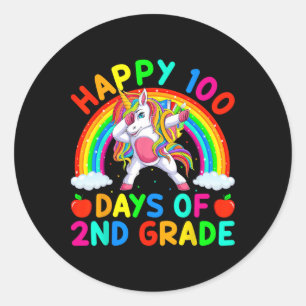 Sticker Rond Dabbing Unicorn Joyeux 100ème Jour De L'École 2ème