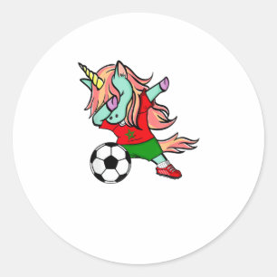 Sticker Rond Dabbing Unicorn Maroc fans de football Jersey Maro
