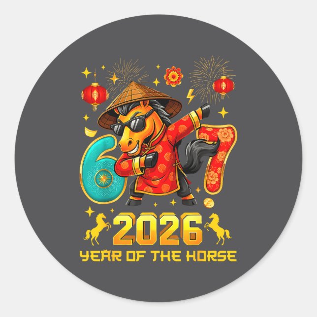 Sticker Rond Dabbing Zodiac Horse Lunar New Year Chinese New Ye (Devant)