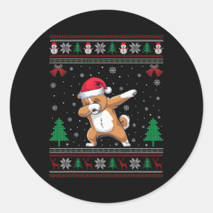 Sticker Rond Dabbing Zuchon Chien Santa Hat Garçons Filles Enfa