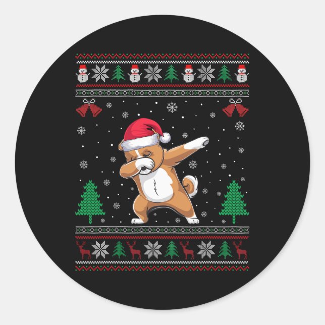 Sticker Rond Dabbing Zuchon Chien Santa Hat Garçons Filles Enfa (Devant)