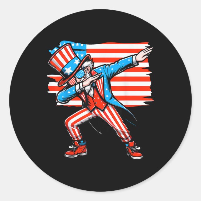 Sticker Rond Dabcle Sam Fête de l'indépendance Uncle Sam Drapea (Devant)