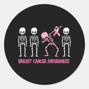 Sticker Rond Dabeton Squelette rose Ruban Cancer du sein Hallow
