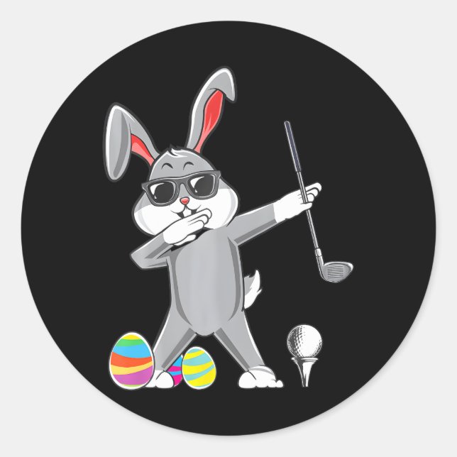 Sticker Rond Dabing Pâques Golf Bunny Lapin de Pâques Golfeur d (Devant)