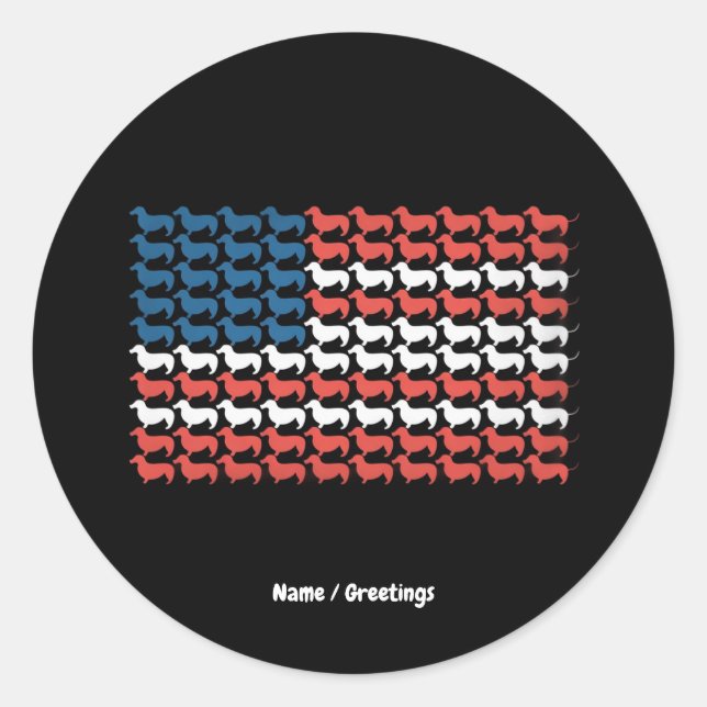 Sticker Rond Dachshund 4 juillet Drapeau américain patriotique (Devant)
