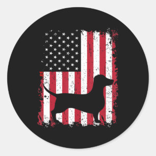 Sticker Rond Dachshund 4 juillet drapeau patriotique américain