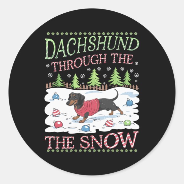 Sticker Rond Dachshund à travers la neige (Devant)