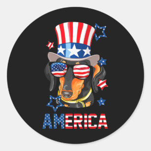 Sticker Rond Dachshund Amérique Chien Doxie 4 Juillet Tee