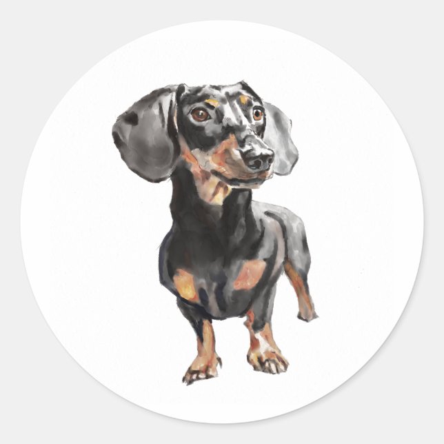Sticker Rond Dachshund Aquarelle, Art mural du chien saucisson (Devant)