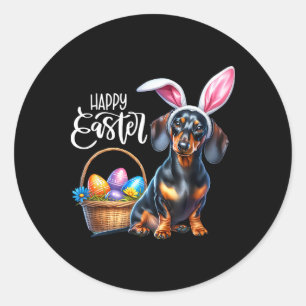 Sticker Rond Dachshund aux oreilles de lapin Œufs de Pâques Joy