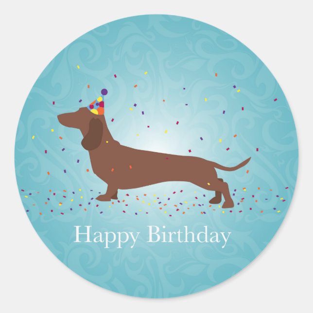 Sticker Rond Dachshund - Bonne conception d'anniversaire (Devant)