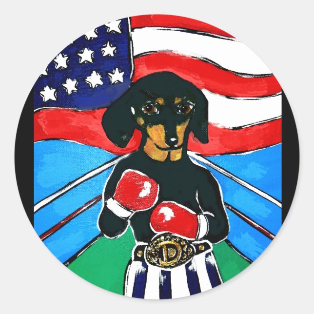 Sticker Rond Dachshund Boxer (Devant)