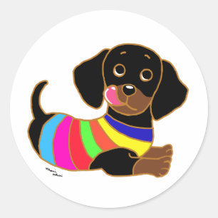 Sticker Rond Dachshund Cartoon 2
