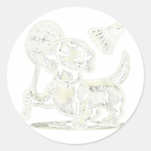 Sticker Rond Dachshund Chien Badminton Joueur Navette Hommes Fe
