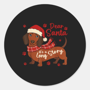 Sticker Rond Dachshund Chien Cher Père Noël C'est Une Longue Hi