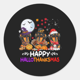 Sticker Rond Dachshund Chien Noël Joyeux Hallothankmas Merci