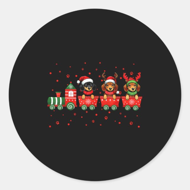 Sticker Rond Dachshund Christmas Dog Lights Santa Xmas Pet Dog  (Devant)