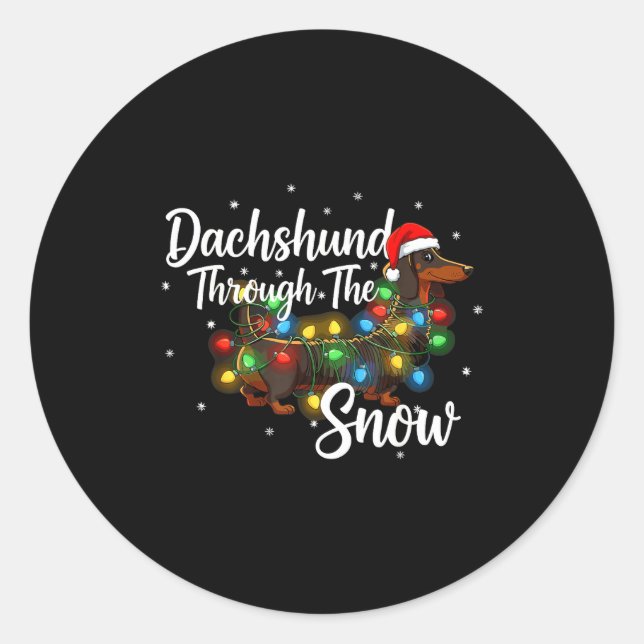 Sticker Rond Dachshund Christmas Pajamas Shirt Dachshund Throug (Devant)