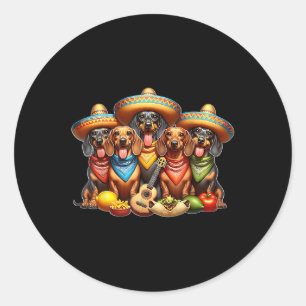 Sticker Rond Dachshund Cinco De Mayo Wiener Chien