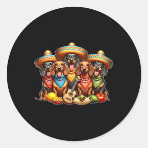 Sticker Rond Dachshund Cinco De Mayo Wiener Chien