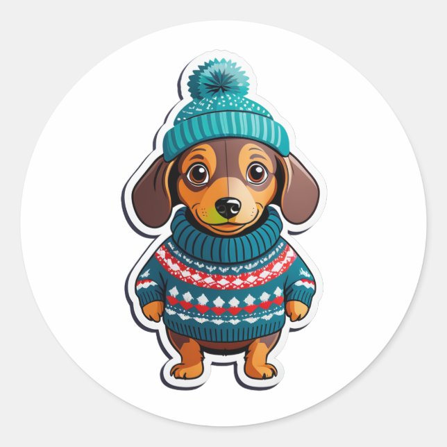 Sticker Rond Dachshund dans l'autocollant de Sweater (Devant)