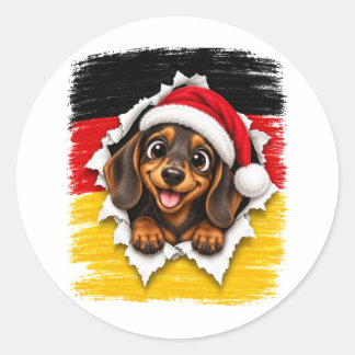 Sticker Rond Dachshund de Noël allemand