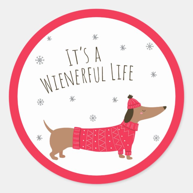 Sticker Rond Dachshund de Noël amusant (Devant)
